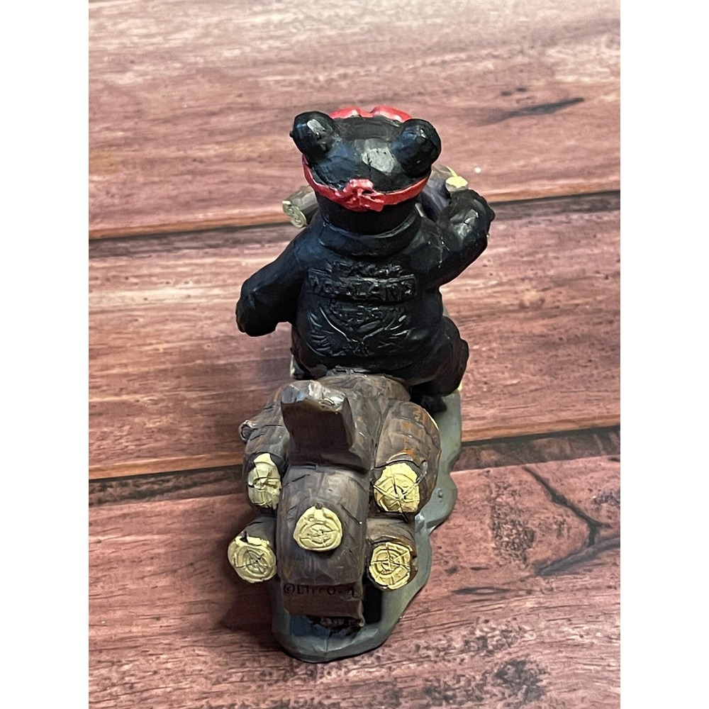 Bear Motorcycle Biker Figurine, 4.0" H - brown and black - Picture 4 of 8